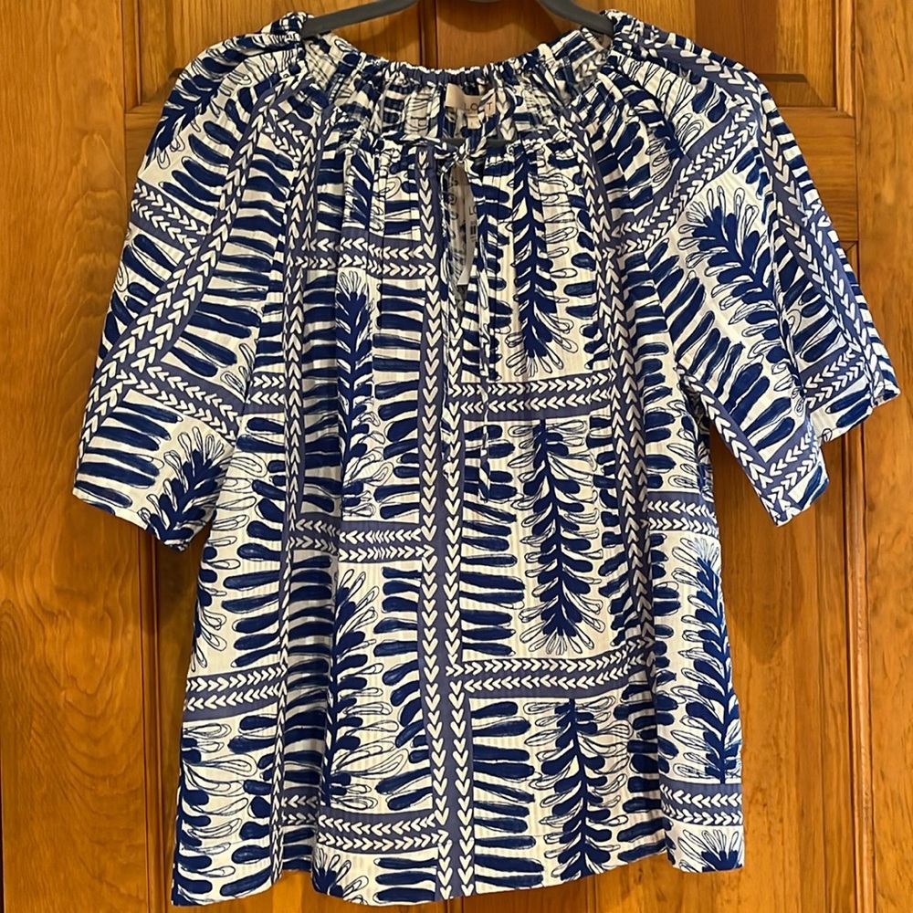 Loft Fern Stripe Tasseled V-neck Blouse - NWT